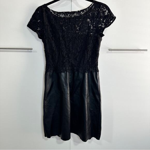 Bailey 44 Size S Black Lace and Faux Leather Boat Neck Mini Dress Goth Club Chic - Picture 11 of 12